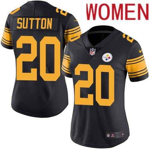 Women Pittsburgh Steelers #20 Cameron Sutton Nike Black Vapor Limited Rush NFL Jersey->women nfl jersey->Women Jersey